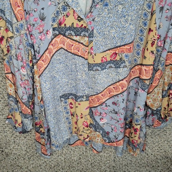 Christian Siriano Top Womens Plus 1X Blue Floral Print Collared Button Up Casual - Picture 5 of 7